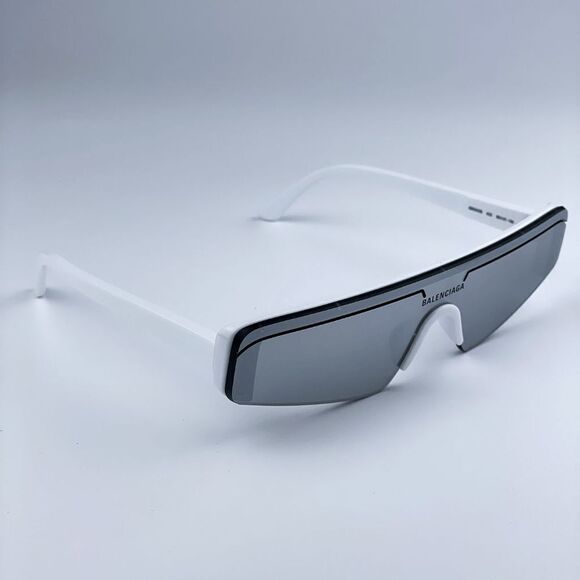 NEW Balenciaga BB0003S 002 White Silver Grey Mirrored Unisex Sunglasses